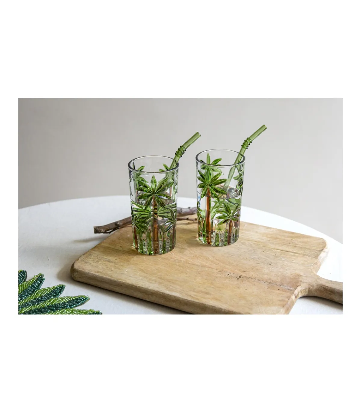 Set De Mojito 2 Vaso Pintado A Mano Palmeras Pajitas Love&home-Salvador Bachiller New
