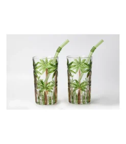 Set De Mojito 2 Vaso Pintado A Mano Palmeras Pajitas Love&home-Salvador Bachiller New