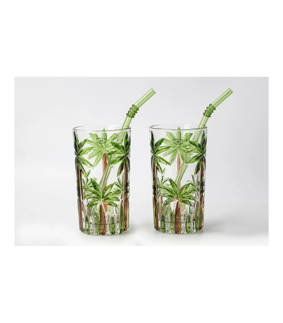 Set De Mojito 2 Vaso Pintado A Mano Palmeras Pajitas Love&home-Salvador Bachiller New