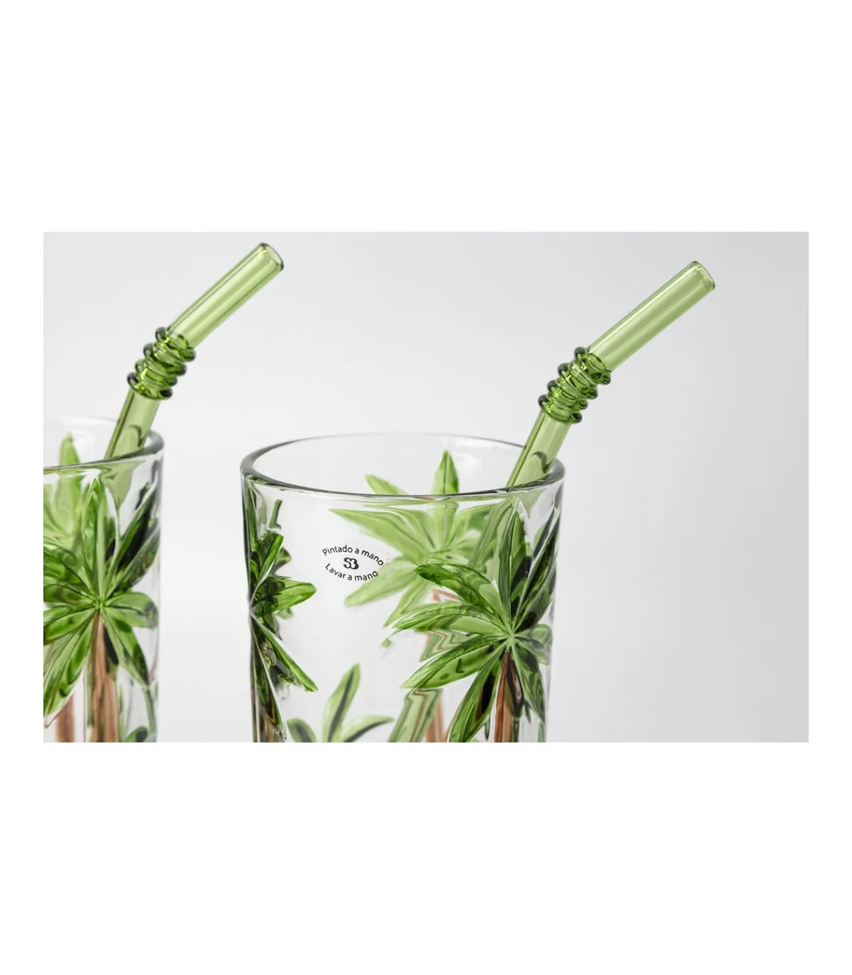Set De Mojito 2 Vaso Pintado A Mano Palmeras Pajitas Love&home-Salvador Bachiller New